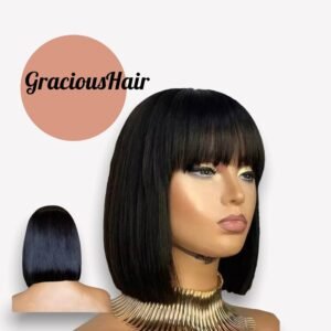 Short Bob wig with bangs straight Remy
