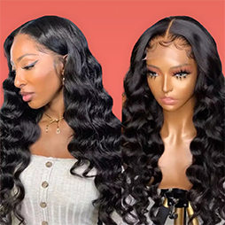 Loose wave lace frontal remy human hair wig for women